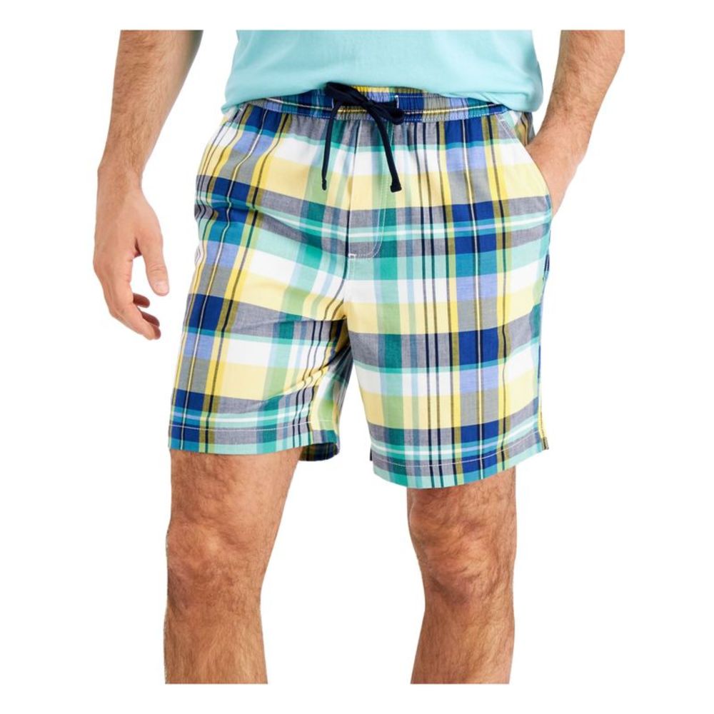 CLUBROOM Mens Blue Drawstring, Plaid Classic Fit Shorts XL